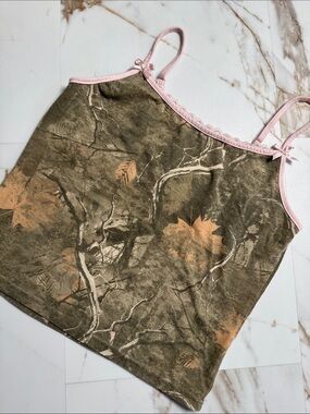 Orange Kiss Y2K Style Camo Cami Top Lace Lined Trendy Back to school girly